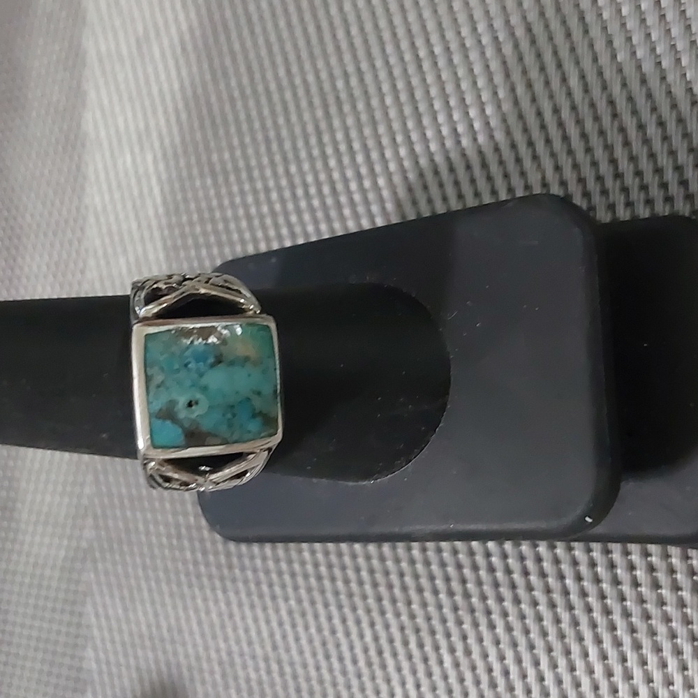 Sterling Silver Oxidized  Genuine Turquoise Stone Ring. 14.8 mm